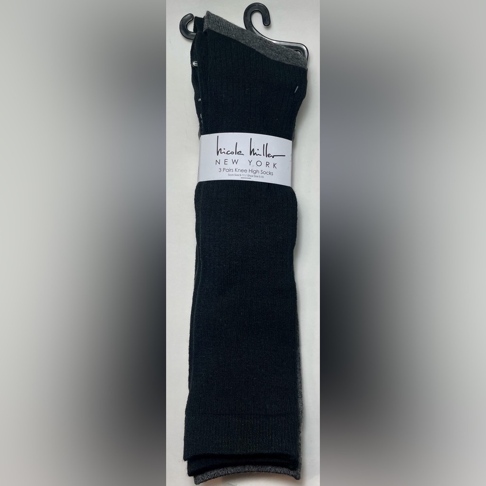 🆕Nicole Miller 3 Pairs Knee High Socks Black/Gray